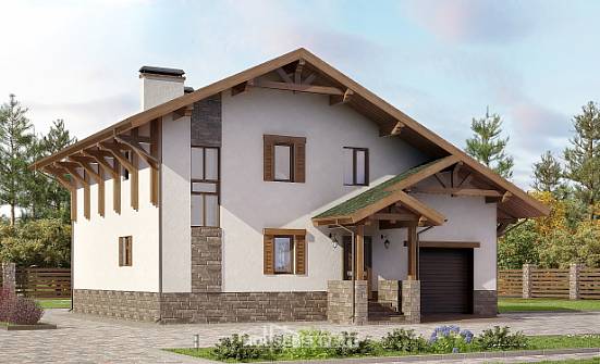 190-007-П Проект двухэтажного дома мансардой, гараж, современный дом из кирпича Северодвинск | Проекты домов от House Expert
