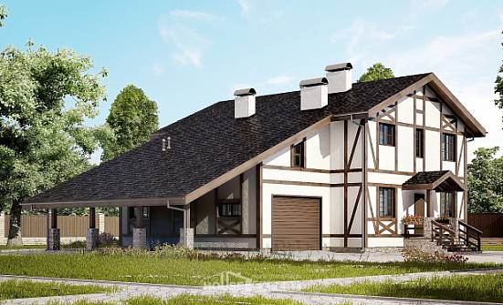 250-002-Л Проект двухэтажного дома мансардой, гараж, уютный дом из кирпича Котлас | Проекты домов от House Expert