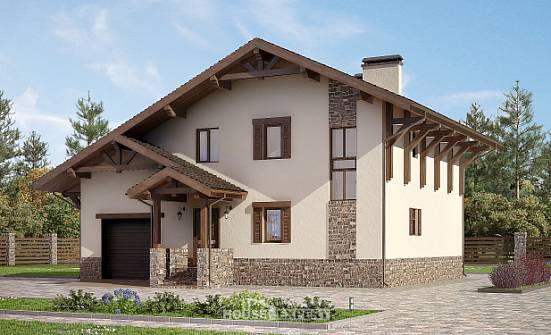 190-007-Л Проект двухэтажного дома с мансардой, гараж, средний домик из кирпича Котлас | Проекты домов от House Expert