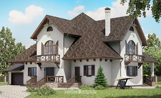 350-001-Л Проект двухэтажного дома мансардой, гараж, современный домик из теплоблока Каргополь | Проекты домов от House Expert