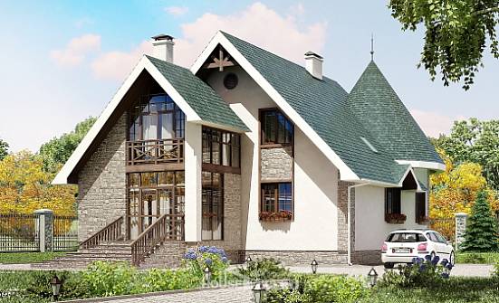170-003-Л Проект двухэтажного дома с мансардой, классический коттедж из керамзитобетонных блоков Котлас | Проекты домов от House Expert