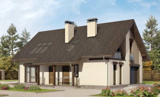 185-005-Л Проект двухэтажного дома с мансардой и гаражом, средний коттедж из пеноблока Вельск | Проекты домов от House Expert