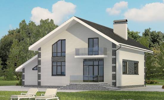 180-001-П Проект двухэтажного дома с мансардой, гараж, бюджетный дом из бризолита Новодвинск | Проекты домов от House Expert