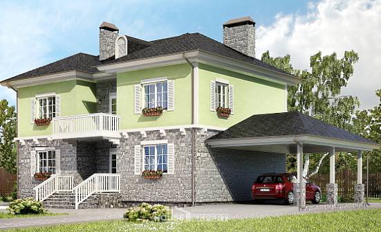 155-006-П Проект двухэтажного дома и гаражом, бюджетный коттедж из бризолита Мирный | Проекты домов от House Expert