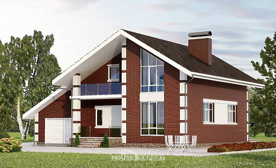 180-001-Л Проект двухэтажного дома с мансардой и гаражом, компактный домик из пеноблока Няндома | Проекты домов от House Expert