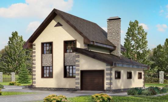 160-004-П Проект двухэтажного дома и гаражом, бюджетный домик из блока Архангельск | Проекты домов от House Expert