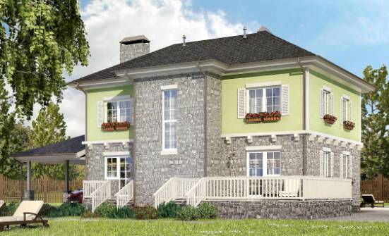 155-006-П Проект двухэтажного дома и гаражом, бюджетный коттедж из бризолита Мирный | Проекты домов от House Expert