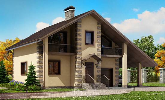150-003-П Проект двухэтажного дома мансардой, гараж, недорогой дом из пеноблока Котлас | Проекты домов от House Expert