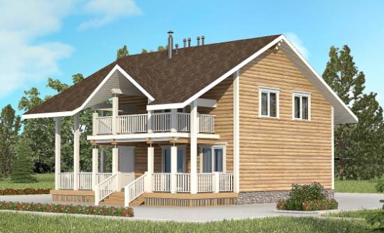 130-001-П Проект двухэтажного дома с мансардой, экономичный коттедж из бревен Новодвинск | Проекты домов от House Expert
