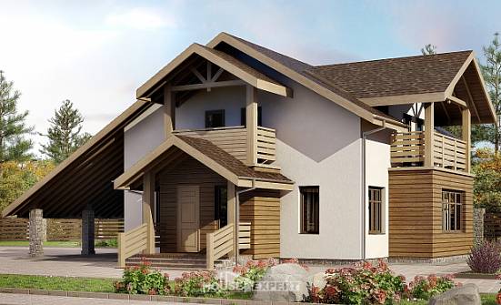 155-010-Л Проект двухэтажного дома мансардой, гараж, компактный домик из арболита Няндома | Проекты домов от House Expert