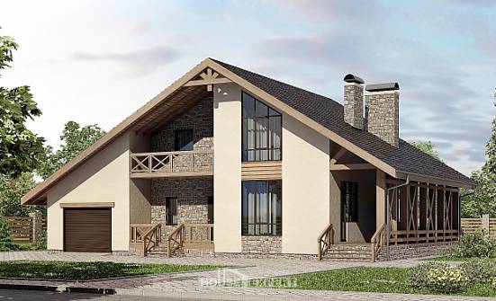 265-001-Л Проект двухэтажного дома мансардой и гаражом, большой домик из блока Коряжма | Проекты домов от House Expert