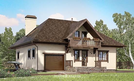 200-001-Л Проект двухэтажного дома с мансардой, гараж, уютный домик из бризолита Каргополь | Проекты домов от House Expert
