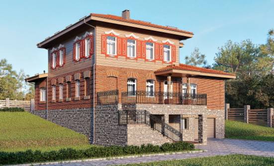 380-002-Л Проект трехэтажного дома и гаражом, огромный коттедж из кирпича Новодвинск | Проекты домов от House Expert