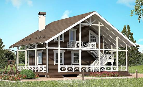 080-001-П Проект двухэтажного дома с мансардой, простой коттедж из дерева Коряжма | Проекты домов от House Expert