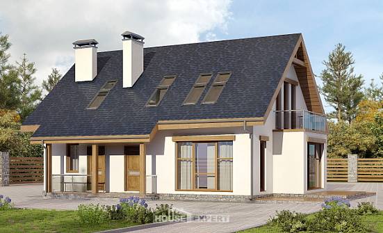 155-012-П Проект двухэтажного дома мансардой, доступный дом из теплоблока Коряжма | Проекты домов от House Expert