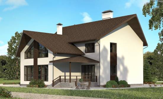 300-002-П Проект двухэтажного дома с мансардой и гаражом, классический домик из арболита Каргополь | Проекты домов от House Expert