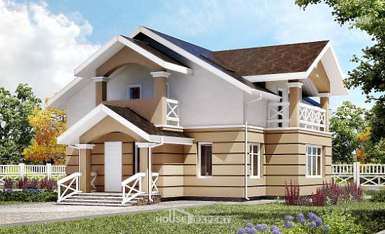 155-009-П Проект двухэтажного дома мансардой, доступный коттедж из блока Котлас | Проекты домов от House Expert