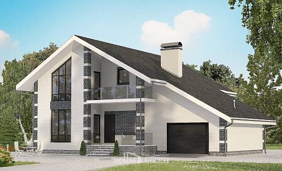 180-001-П Проект двухэтажного дома с мансардой, гараж, бюджетный дом из бризолита Новодвинск | Проекты домов от House Expert