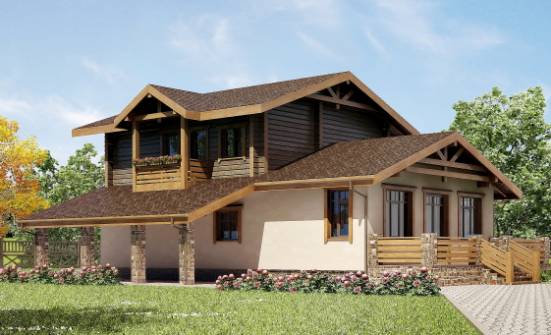 170-004-П Проект двухэтажного дома мансардой и гаражом, компактный домик из теплоблока из бревен Коряжма | Проекты домов от House Expert