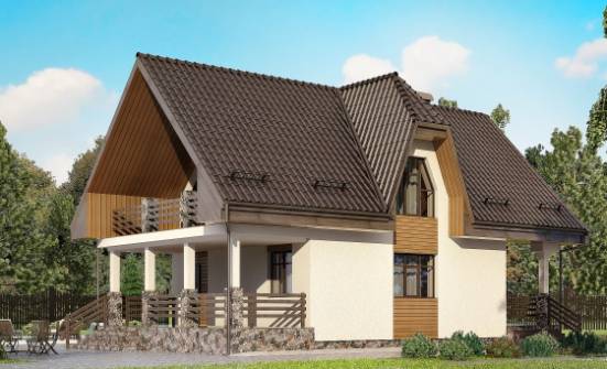 150-001-Л Проект двухэтажного дома мансардный этаж, гараж, скромный домик из блока Няндома | Проекты домов от House Expert