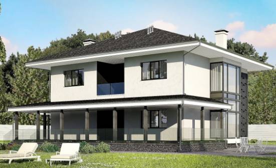 245-002-П Проект двухэтажного дома и гаражом, красивый загородный дом из поризованных блоков Мирный | Проекты домов от House Expert
