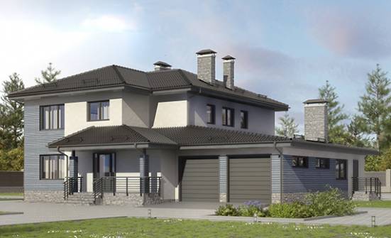 340-005-П Проект двухэтажного дома и гаражом, большой коттедж из пеноблока Мирный | Проекты домов от House Expert