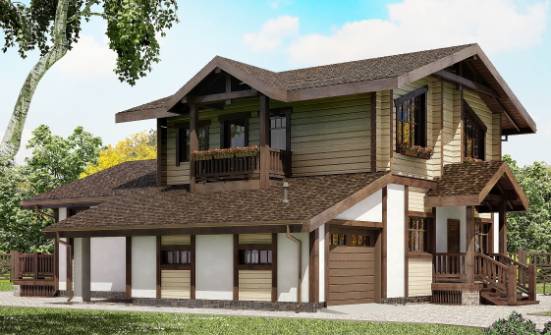 190-004-П Проект двухэтажного дома с мансардой и гаражом, средний загородный дом из пеноблока из бревен Мирный | Проекты домов от House Expert