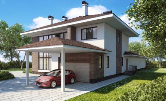 340-001-П Проект двухэтажного дома и гаражом, современный коттедж из кирпича Архангельск | Проекты домов от House Expert