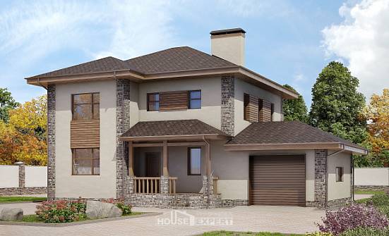185-004-П Проект двухэтажного дома, гараж, средний домик из пеноблока Архангельск | Проекты домов от House Expert