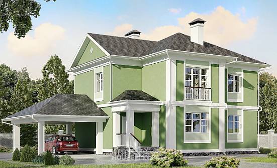 170-001-Л Проект двухэтажного дома и гаражом, компактный дом из пеноблока Няндома | Проекты домов от House Expert