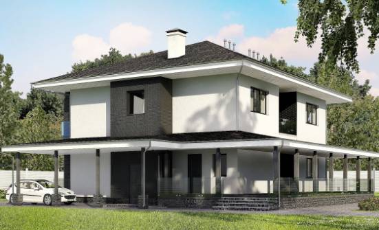 245-002-П Проект двухэтажного дома и гаражом, красивый загородный дом из поризованных блоков Мирный | Проекты домов от House Expert