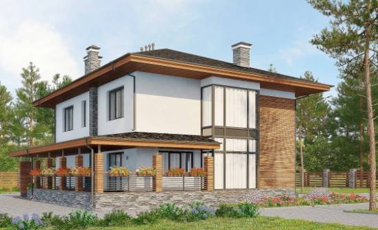 305-001-П Проект двухэтажного дома, гараж, огромный загородный дом из блока Северодвинск | Проекты домов от House Expert