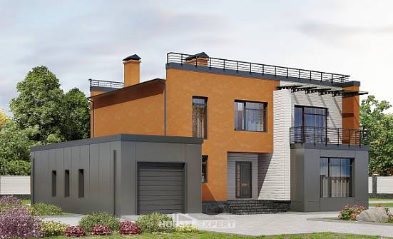 260-002-Л Проект двухэтажного дома, гараж, современный домик из арболита Каргополь | Проекты домов от House Expert