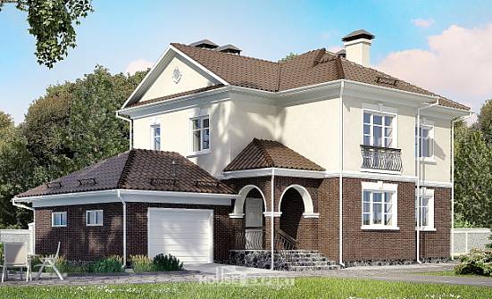 190-002-Л Проект двухэтажного дома и гаражом, классический дом из твинблока Новодвинск | Проекты домов от House Expert