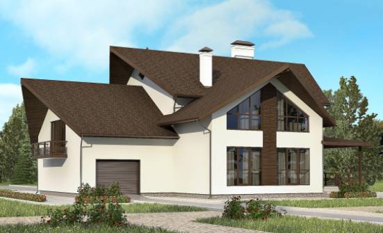 300-002-П Проект двухэтажного дома с мансардой и гаражом, классический домик из арболита Каргополь | Проекты домов от House Expert