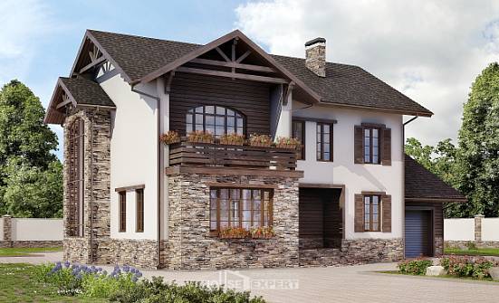 200-005-П Проект двухэтажного дома и гаражом, классический домик из теплоблока Каргополь | Проекты домов от House Expert