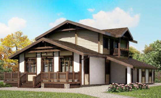 190-004-П Проект двухэтажного дома с мансардой и гаражом, средний загородный дом из пеноблока из бревен Мирный | Проекты домов от House Expert