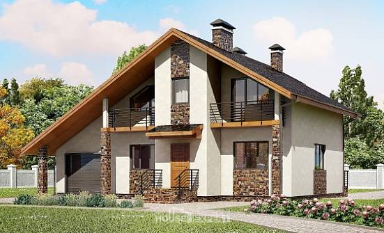 180-008-Л Проект двухэтажного дома с мансардой, гараж, просторный коттедж из пеноблока Каргополь | Проекты домов от House Expert