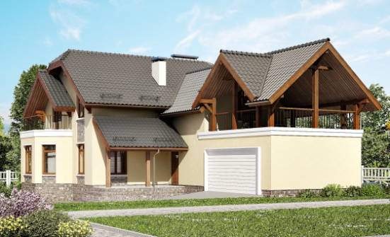 255-003-П Проект трехэтажного дома с мансардой, гараж, уютный коттедж из теплоблока Няндома | Проекты домов от House Expert