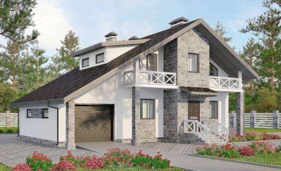 180-017-Л Проект двухэтажного дома с мансардой и гаражом, просторный загородный дом из арболита Вельск | Проекты домов от House Expert