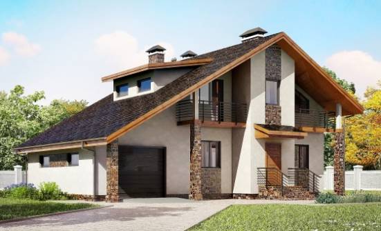 180-008-Л Проект двухэтажного дома с мансардой, гараж, просторный коттедж из пеноблока Каргополь | Проекты домов от House Expert