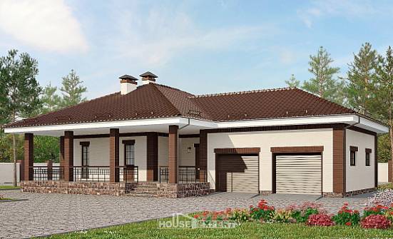 160-015-П Проект одноэтажного дома и гаражом, бюджетный загородный дом из керамзитобетонных блоков Вельск | Проекты домов от House Expert