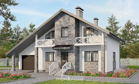 180-017-Л Проект двухэтажного дома с мансардой и гаражом, просторный загородный дом из арболита Вельск | Проекты домов от House Expert