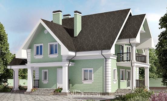 140-003-Л Проект двухэтажного дома с мансардой, гараж, бюджетный загородный дом из поризованных блоков Няндома | Проекты домов от House Expert
