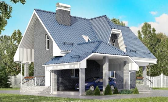 125-002-Л Проект двухэтажного дома с мансардой и гаражом, доступный домик из бризолита, Няндома