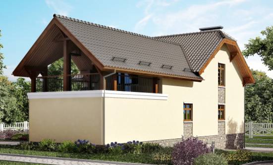 255-003-П Проект двухэтажного дома мансардой и гаражом, уютный дом из бризолита, Няндома
