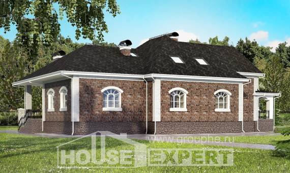 490-001-П Проект трехэтажного дома с мансардой, гараж, огромный загородный дом из кирпича Каргополь, House Expert