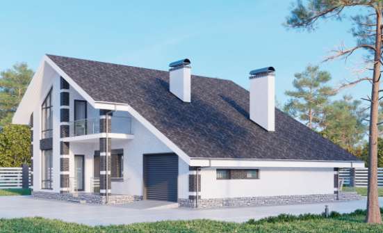 190-008-П Проект двухэтажного дома с мансардой и гаражом, уютный загородный дом из блока Коряжма | Проекты домов от House Expert