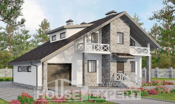 180-017-Л Проект двухэтажного дома мансардой и гаражом, красивый дом из поризованных блоков Новодвинск, House Expert