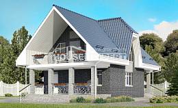 125-002-Л Проект двухэтажного дома мансардный этаж и гаражом, красивый коттедж из бризолита, Мирный